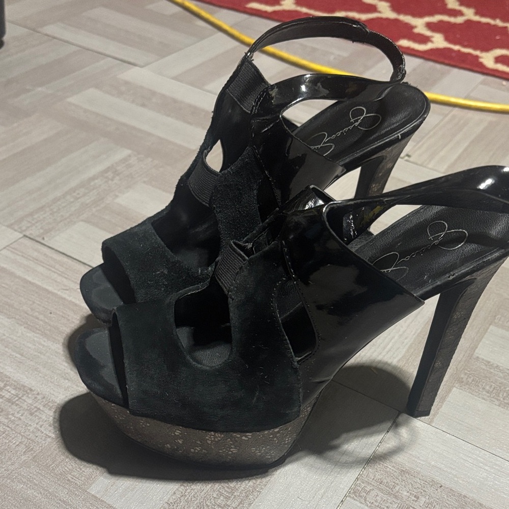 Jessica Simpson Black and Silver Heels